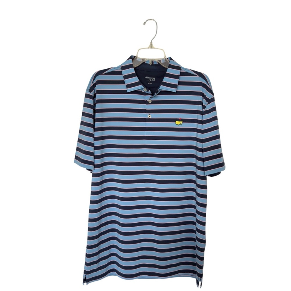 Masters Tech‎ Blue Striped Pin Stripe Performance Preppy Golf Polo Shit Large